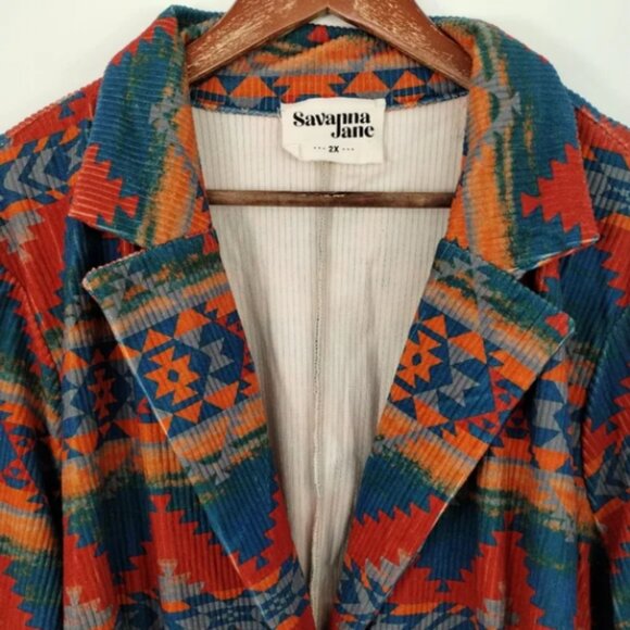 Savanna Jane Aztec Corduroy Jacket Size 2X - Picture 2 of 7